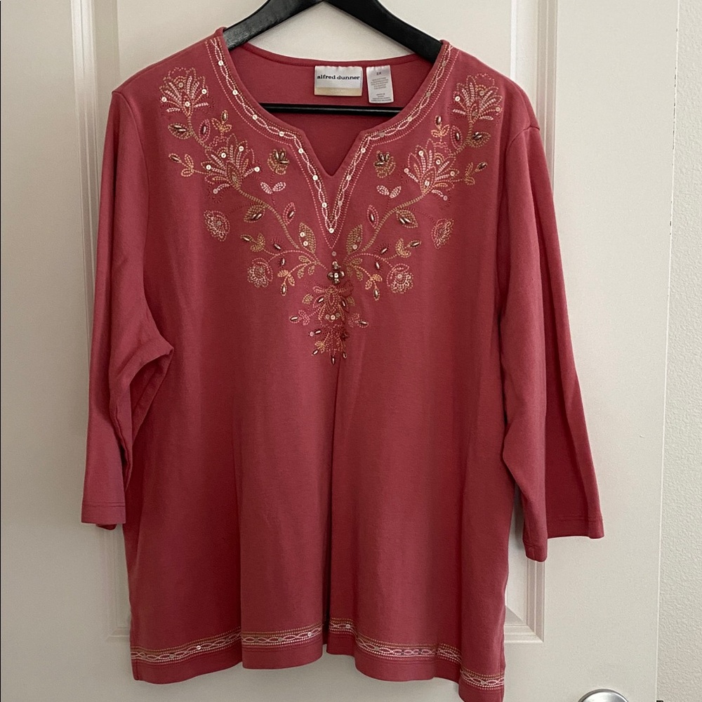 Alfred Dunner Rose Embroidered Blouse